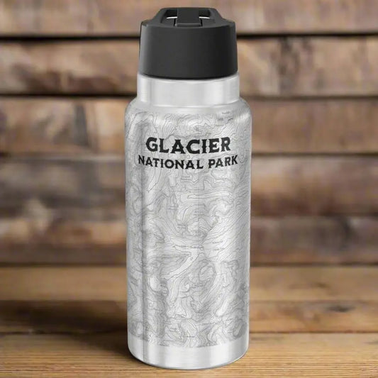 Glacier National Park Topographic Insulated Water Bottle Tumbler 32oz CDT PNT Trails - Park Service Apparel