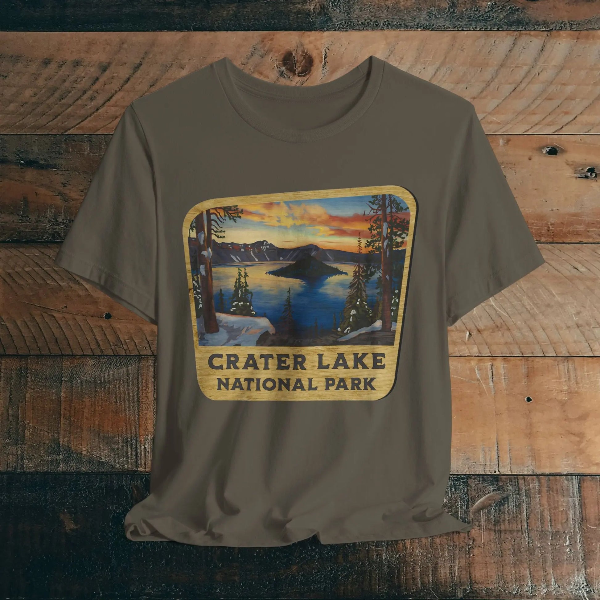 Crater Lake National Park Unisex Fit Short Sleeve T-Shirt Wood Sign - Park Service Apparel