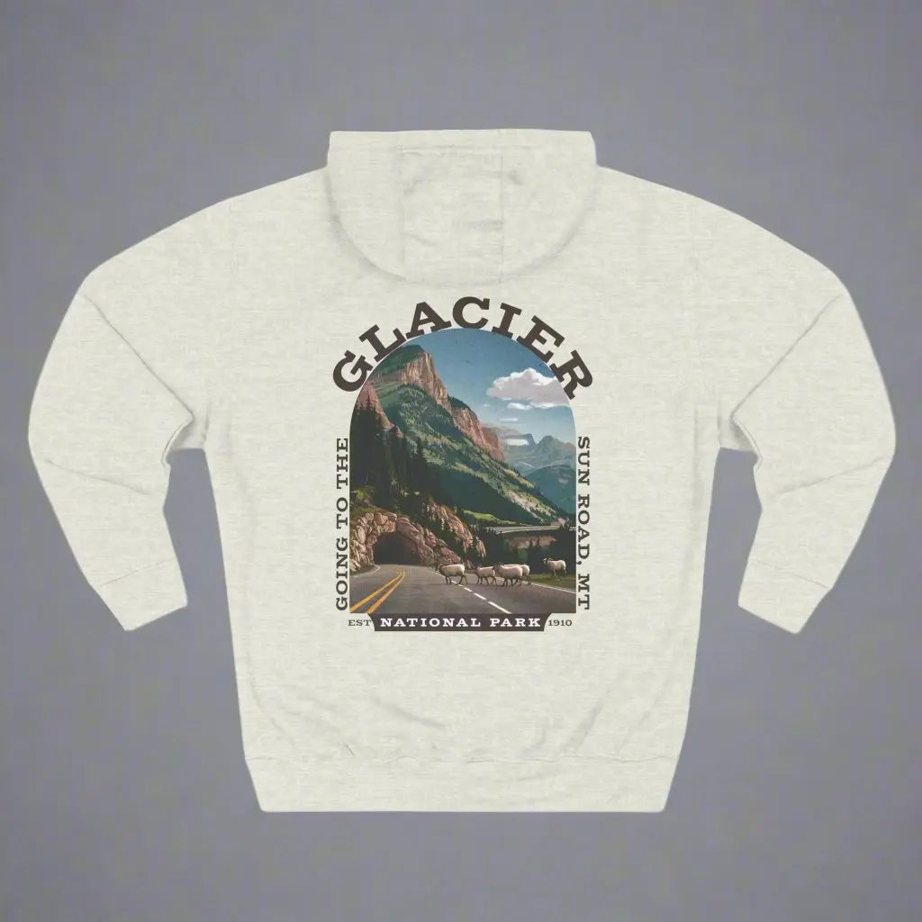 Glacier National Park Unisex Fit Fleece Hoodie Scenic Going to The Sun Road Big Horned Sheep - Park Service Apparel