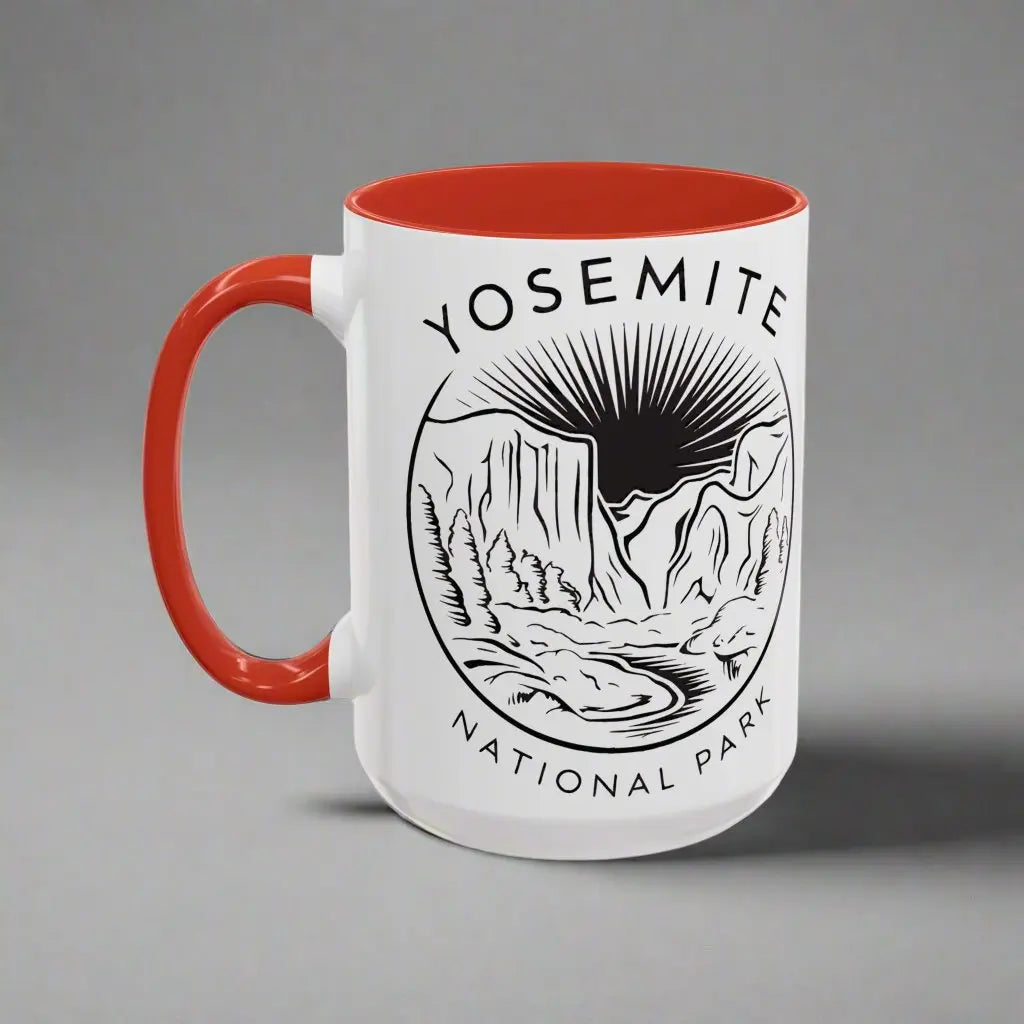 Yosemite National Park Line Art Accent Coffee Mug 11oz 15oz Blue Black Pink Red - Park Service Apparel