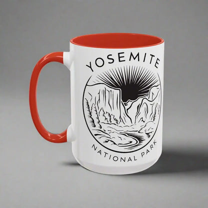 Yosemite National Park Line Art Accent Coffee Mug 11oz 15oz Blue Black Pink Red - Park Service Apparel