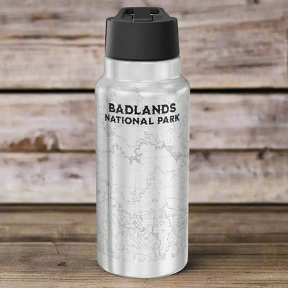 Badlands National Park Topographic Insulated Water Bottle Tumbler 32oz USGS South Dakota Map Print - Park Service Apparel