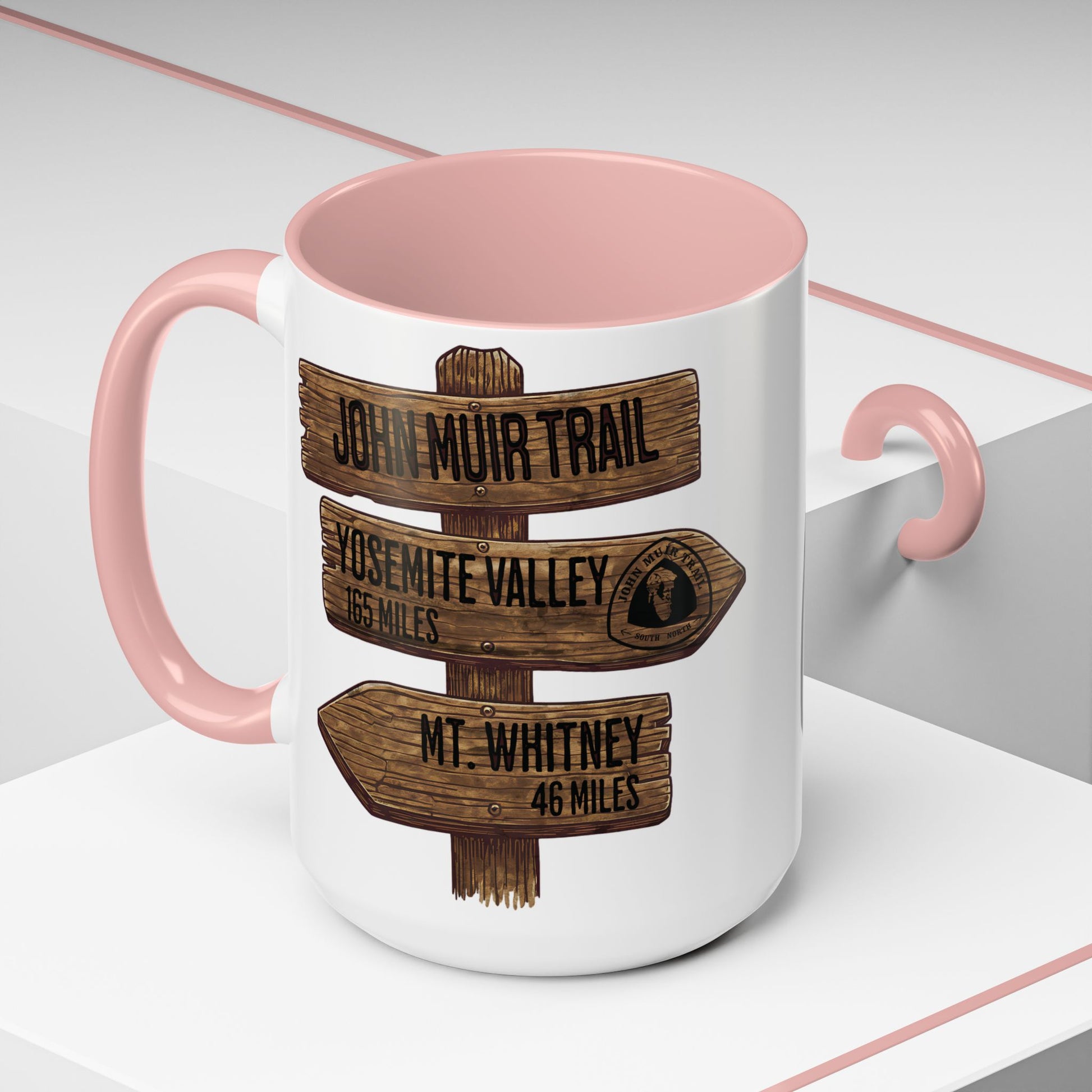 John Muir Trail Accent Coffee Mug 11oz 15oz National Scenic JMT Wood Mile Sign Printify