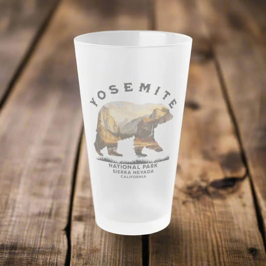 Yosemite National Park Valley Bear Frosted Pint Glass 16oz Sierra Nevada - Park Service Apparel
