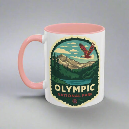 Glacier National Park Accent Coffee Mug 11oz 15oz Eagle Fly Over Blue Black Pink Red Outdoor Inspired Ceramic Mug - Park Service Apparel