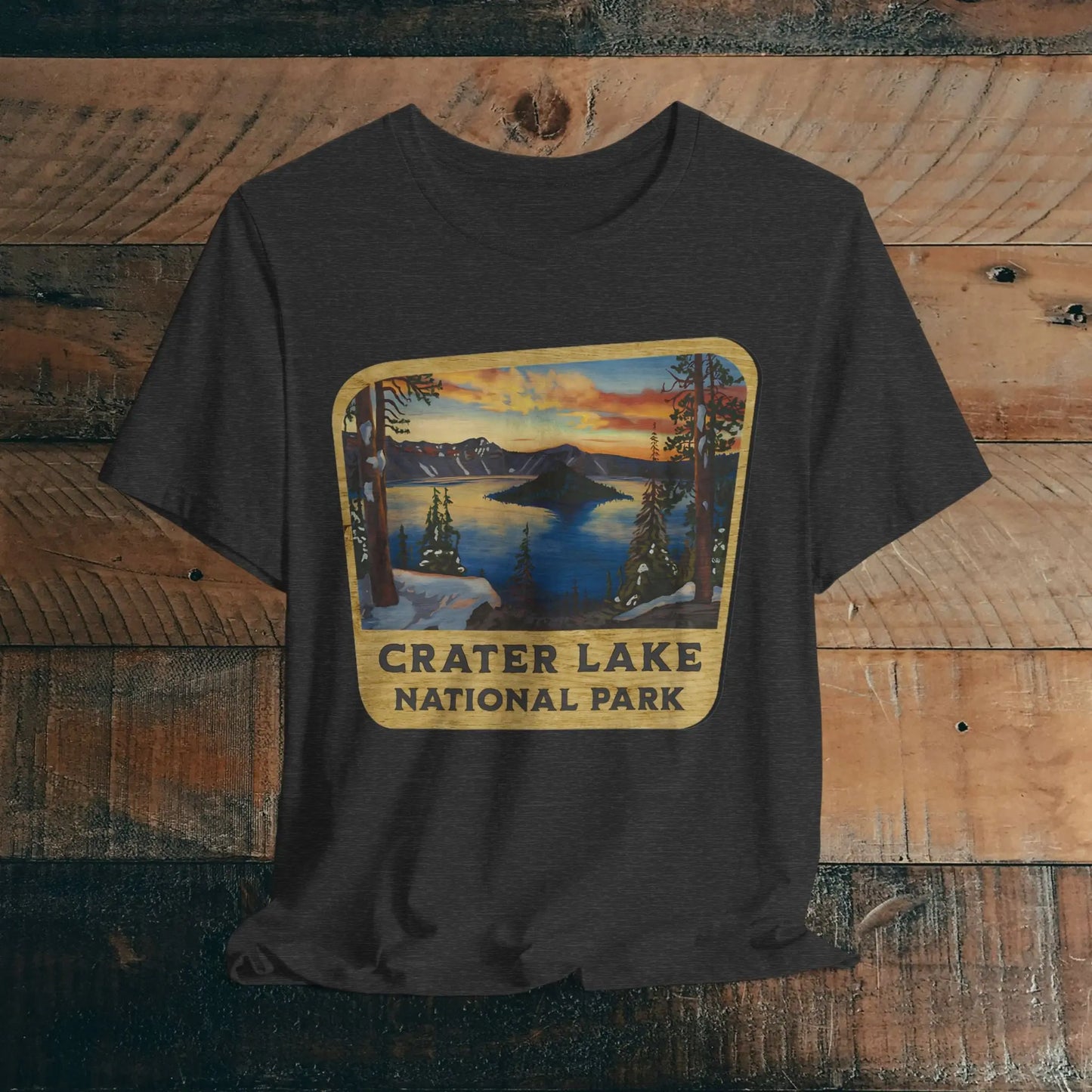 Crater Lake National Park Unisex Fit Short Sleeve T-Shirt Wood Sign - Park Service Apparel