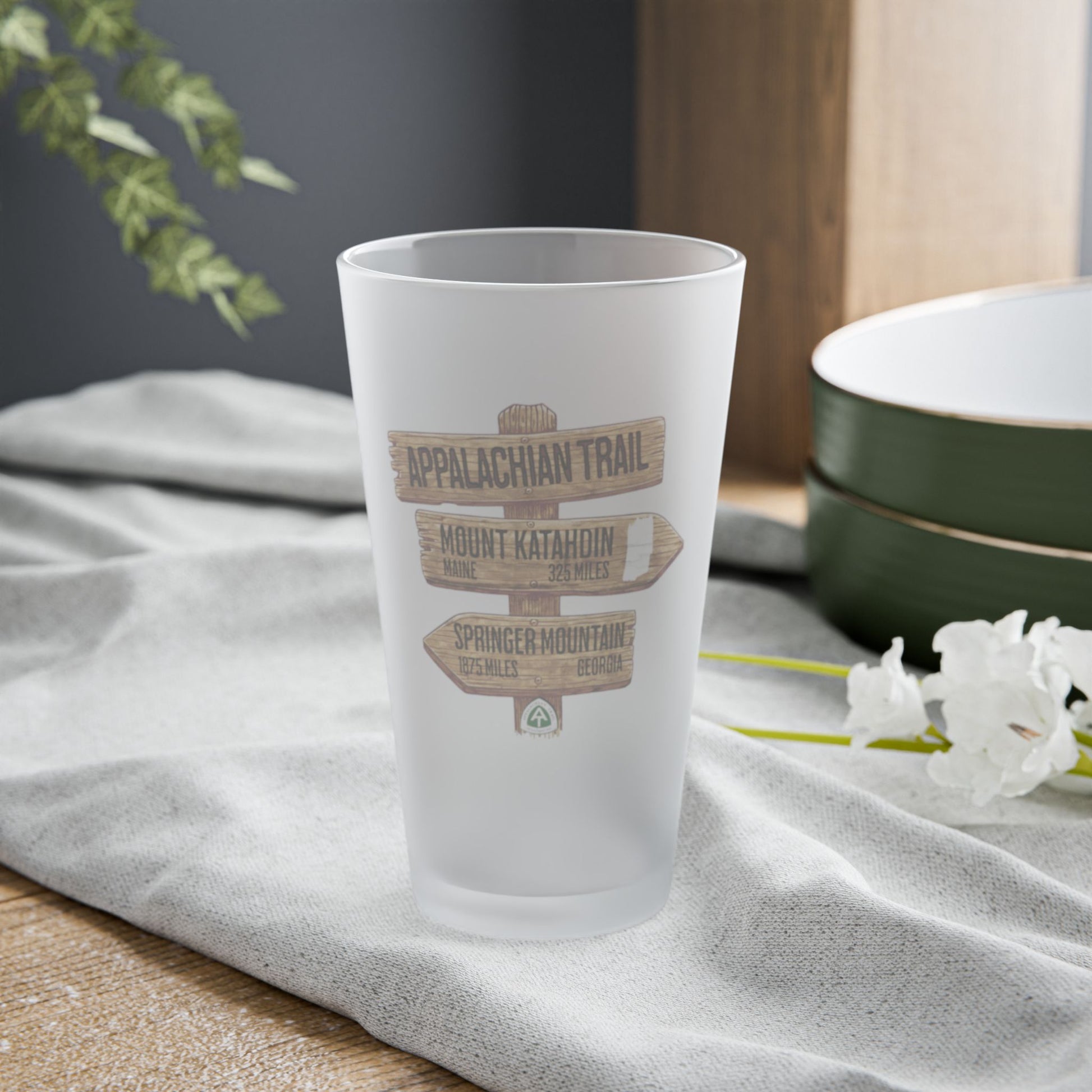 Appalachian Trail Wood Mileage Sign Frosted Pint Glass 16oz teelaunch