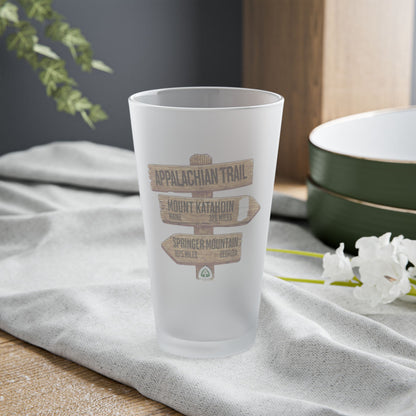 Appalachian Trail Wood Mileage Sign Frosted Pint Glass 16oz teelaunch