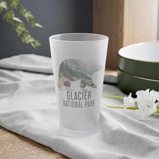 Glacier National Park Grizzly Bear Frosted Pint Glass teelaunch