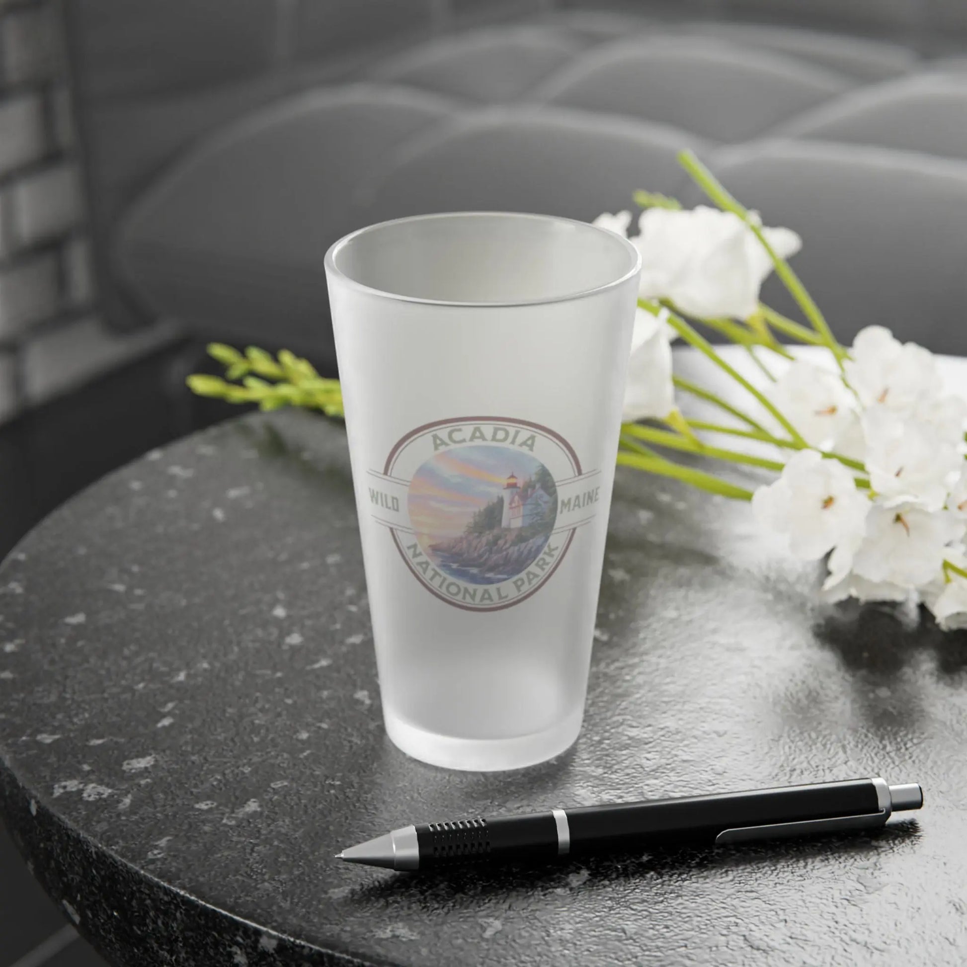 Acadia National Park Frosted Pint Coastal Lighthouse Stamp - Park Service Apparel