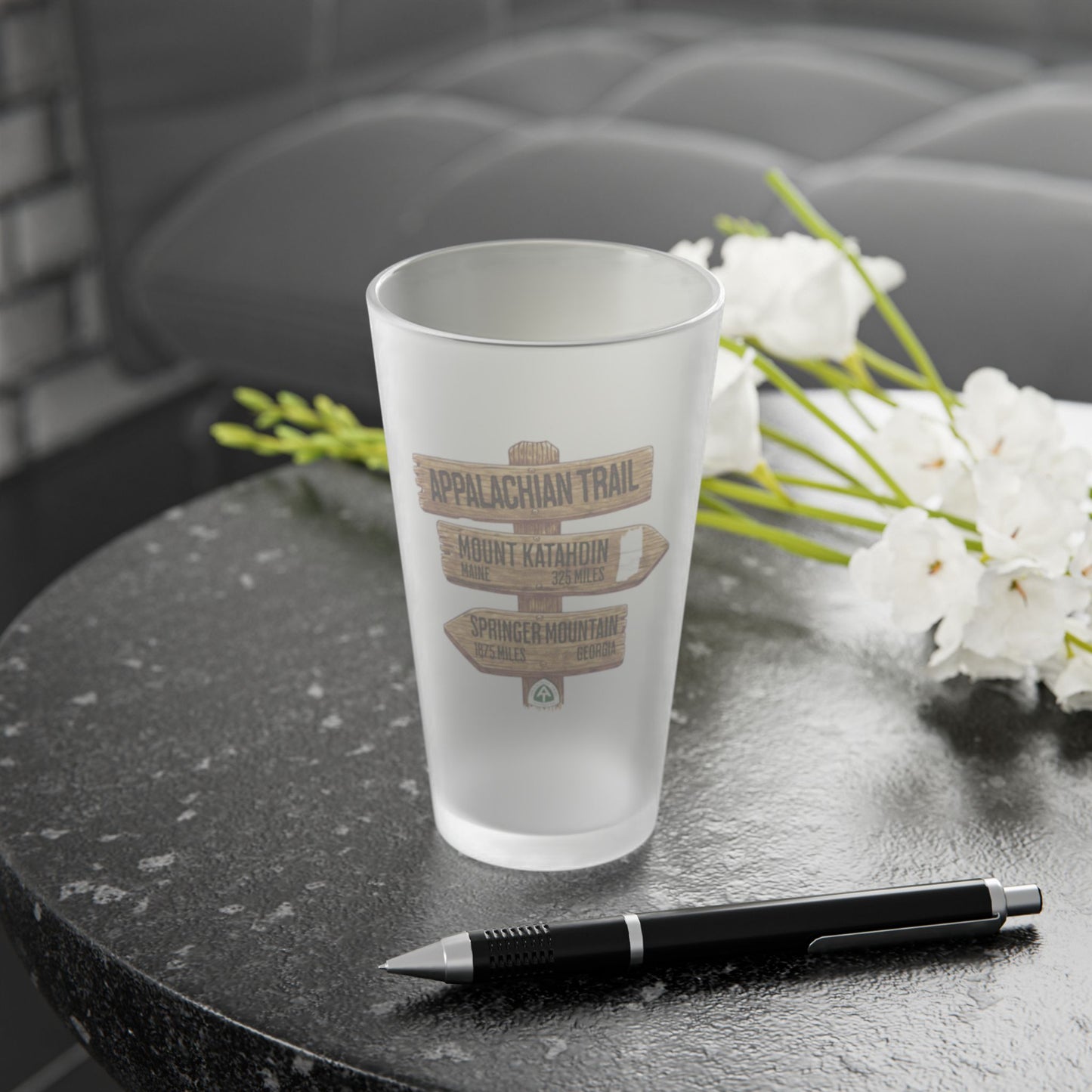 Appalachian Trail Wood Mileage Sign Frosted Pint Glass 16oz teelaunch