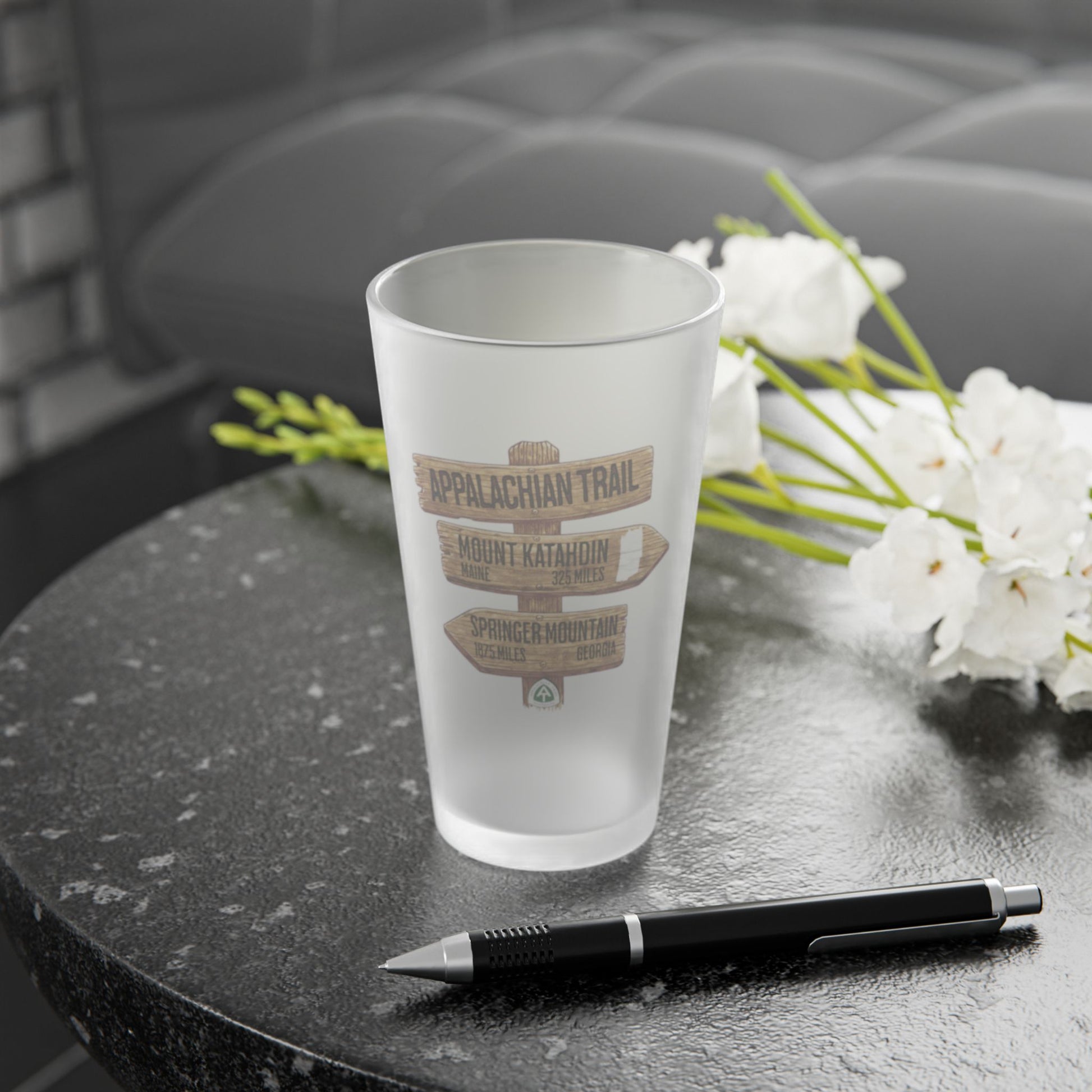 Appalachian Trail Wood Mileage Sign Frosted Pint Glass 16oz teelaunch