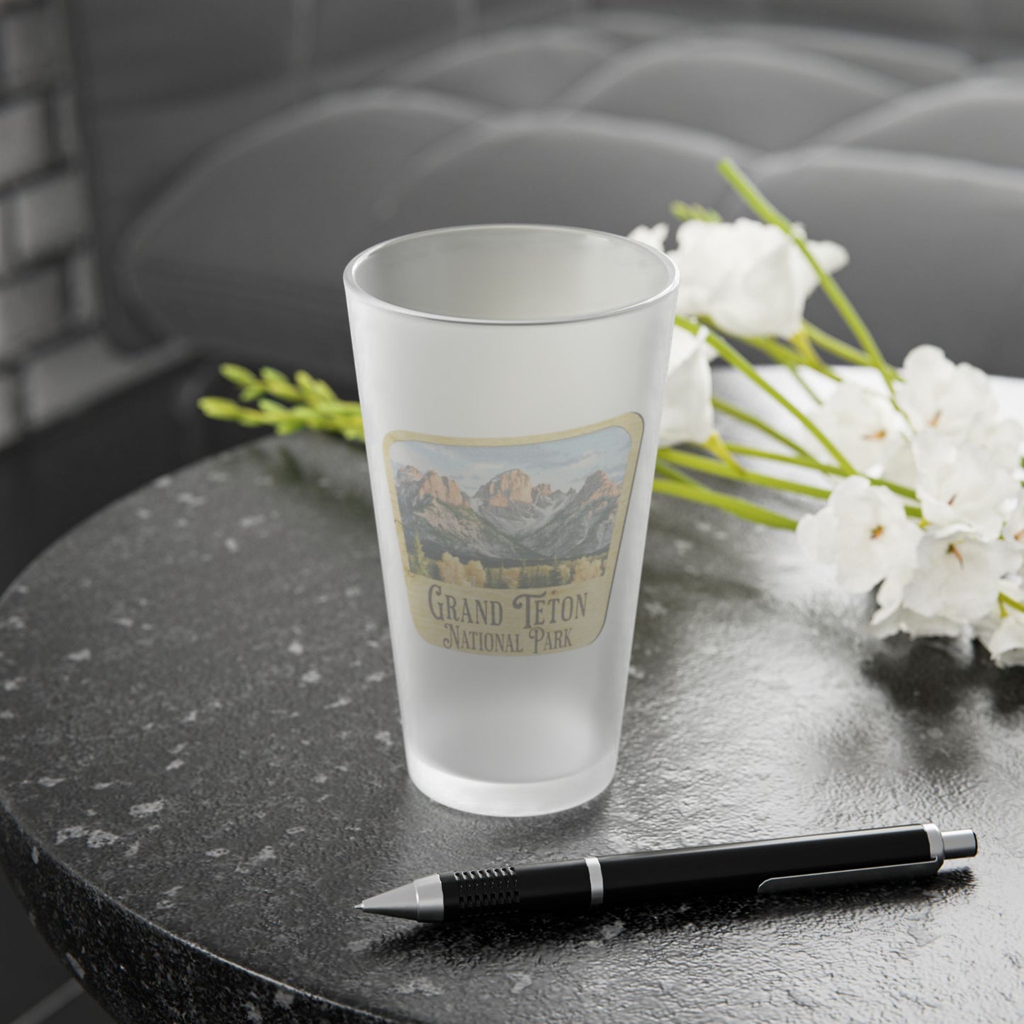Grand Teton National Park Frosted Pint Glass Wood Sign Graphic teelaunch