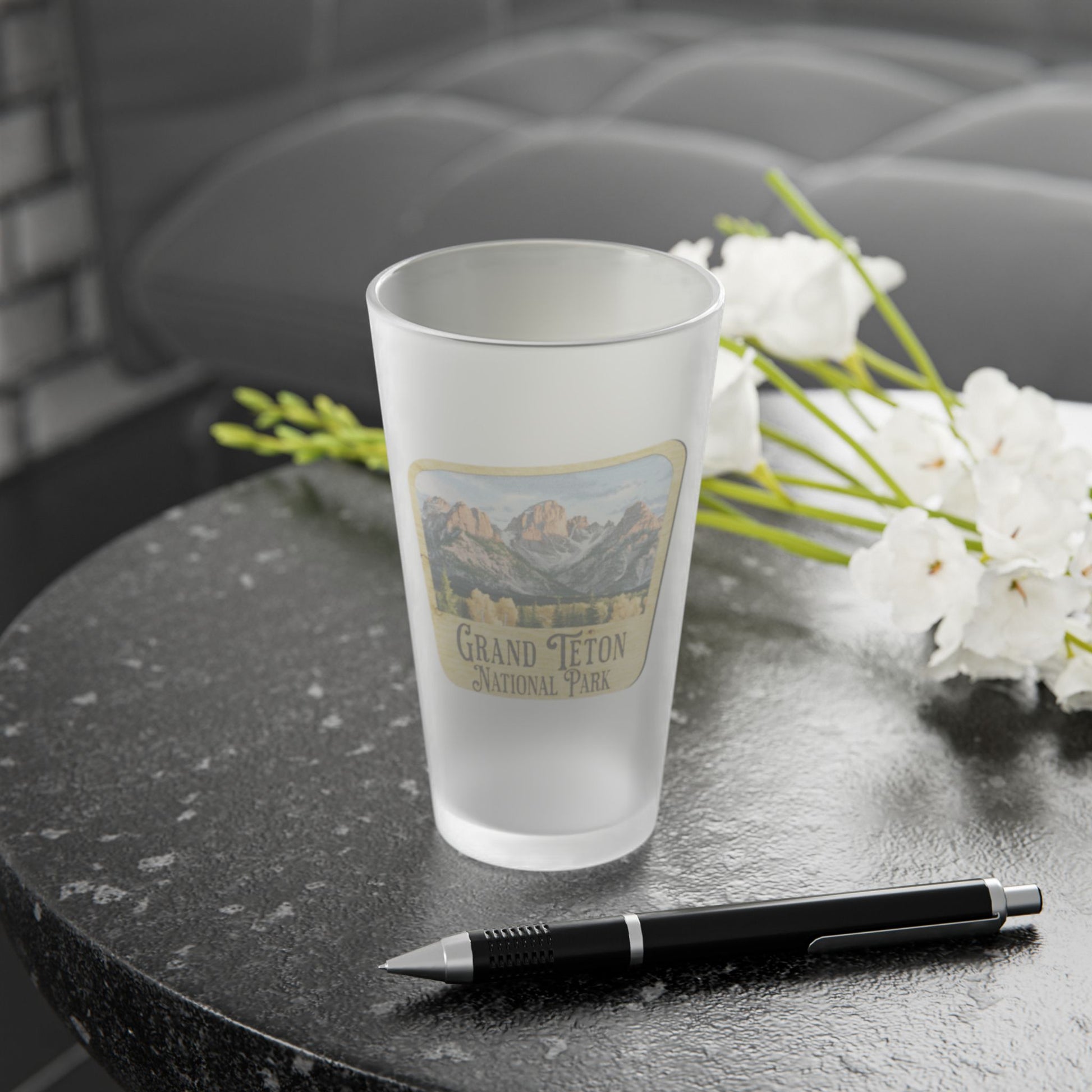 Grand Teton National Park Frosted Pint Glass Wood Sign Graphic teelaunch
