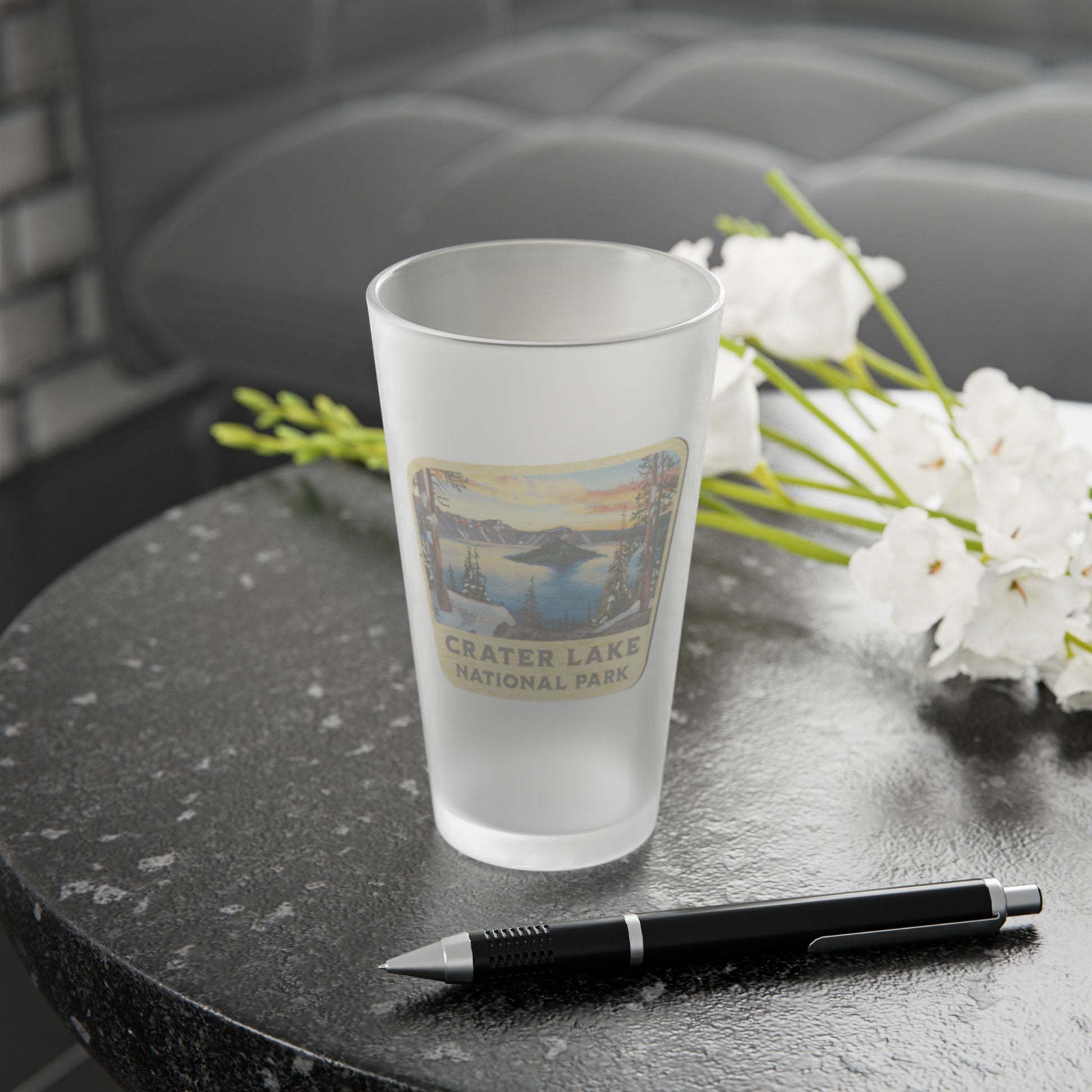 Crater Lake National Park Frosted Pint Glass Scenic Wood Sign teelaunch