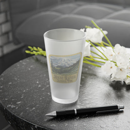 Mount Rainier National Park Frosted Pint Glass Wood Sign Mountain Graphic teelaunch