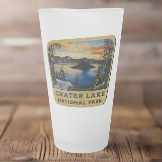 Crater Lake National Park Frosted Pint Glass Scenic Wood Sign teelaunch