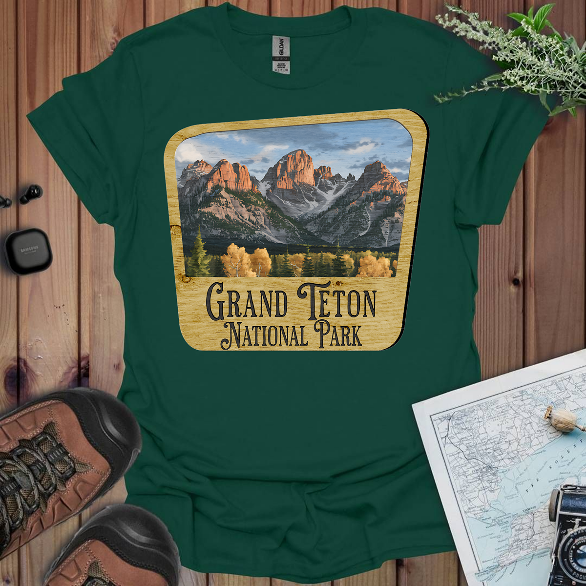 Grand Teton National Park Unisex Fit Soft T-Shirt Wood Sign Printify