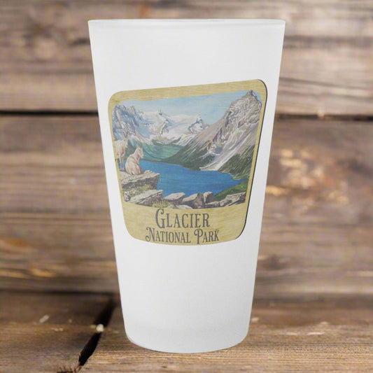 Glacier National Park Frosted Pint Glass Wood Sign Graphic teelaunch