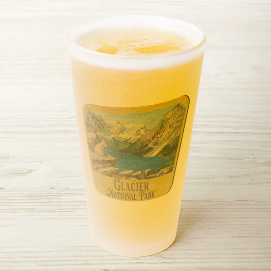 Glacier National Park Frosted Pint Glass Wood Sign Graphic teelaunch