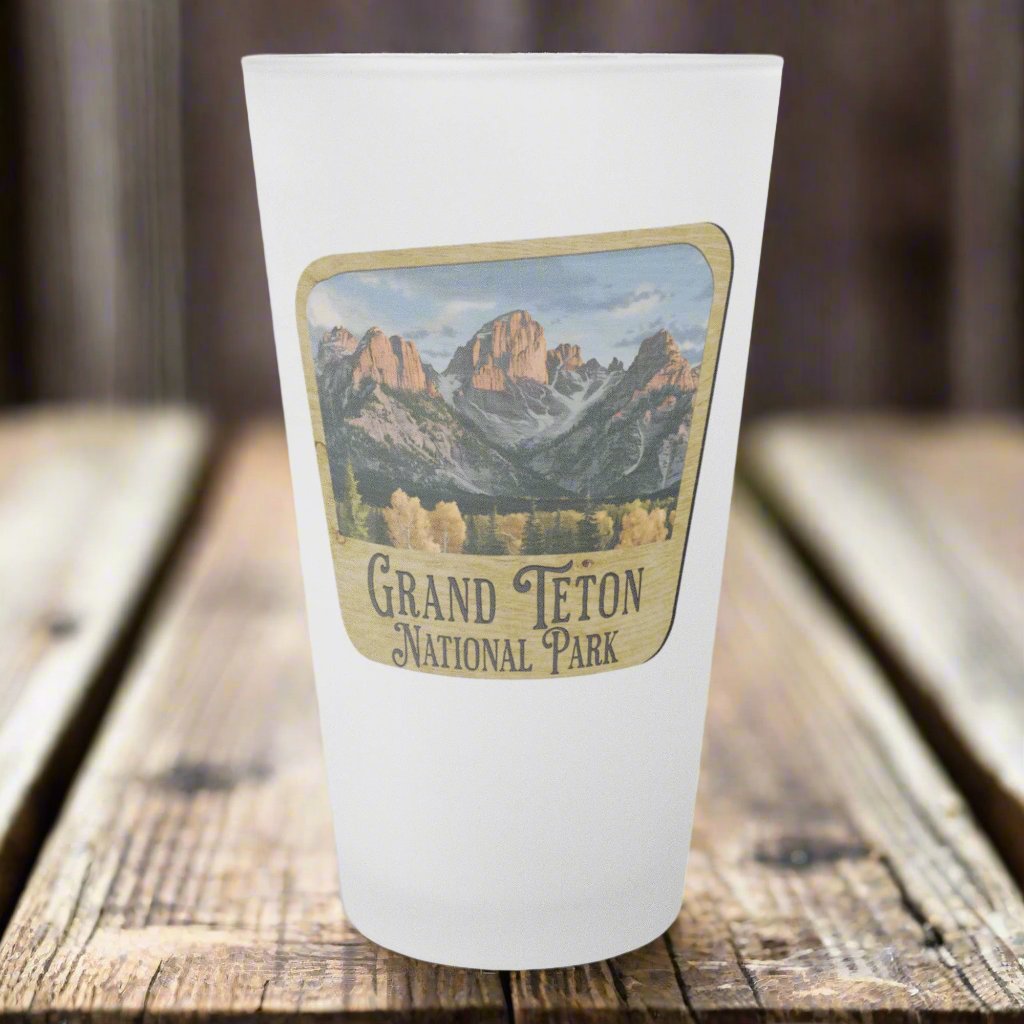 Grand Teton National Park Frosted Pint Glass Wood Sign Graphic teelaunch