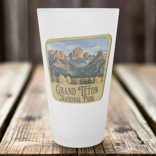 Grand Teton National Park Frosted Pint Glass Wood Sign Graphic teelaunch