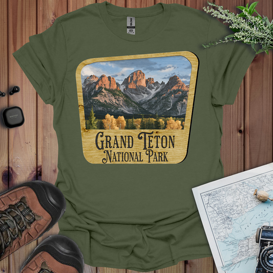 Grand Teton National Park Unisex Fit Soft T-Shirt Wood Sign Printify