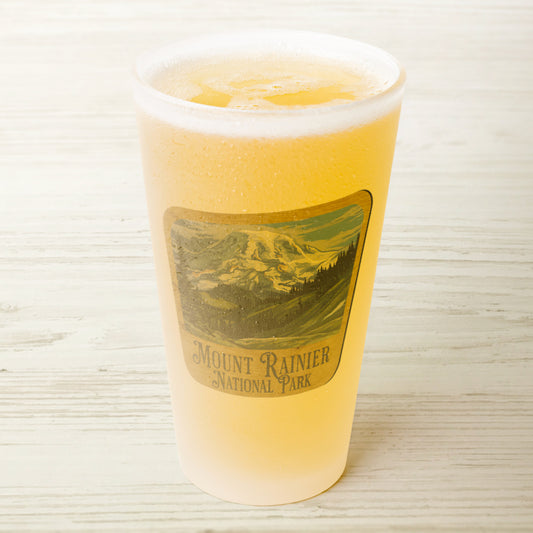 Mount Rainier National Park Frosted Pint Glass Wood Sign Mountain Graphic teelaunch