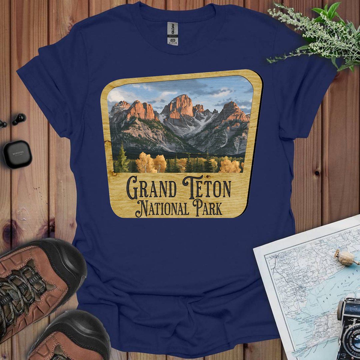 Grand Teton National Park Unisex Fit Soft T-Shirt Wood Sign Printify