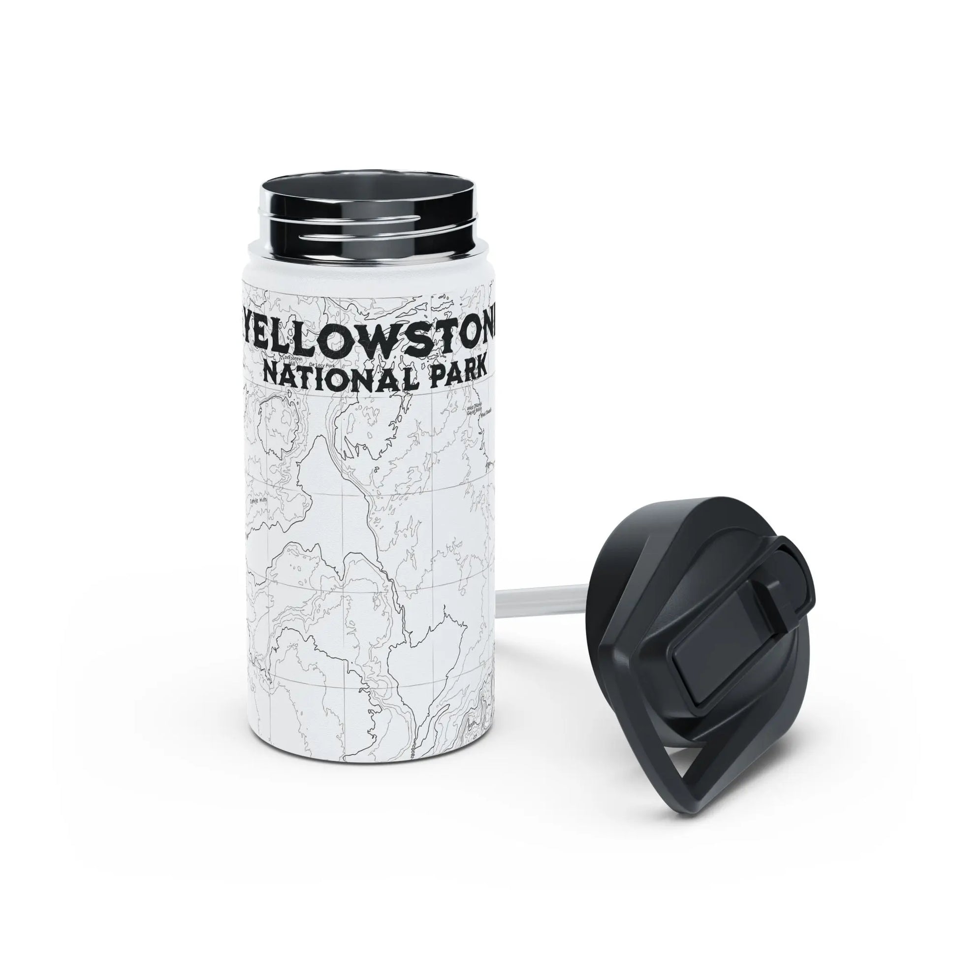 Yellowstone National Park Topographic Stainless Steel Water Bottle (3 Lid Options, 3 sizes) - Park Service Apparel