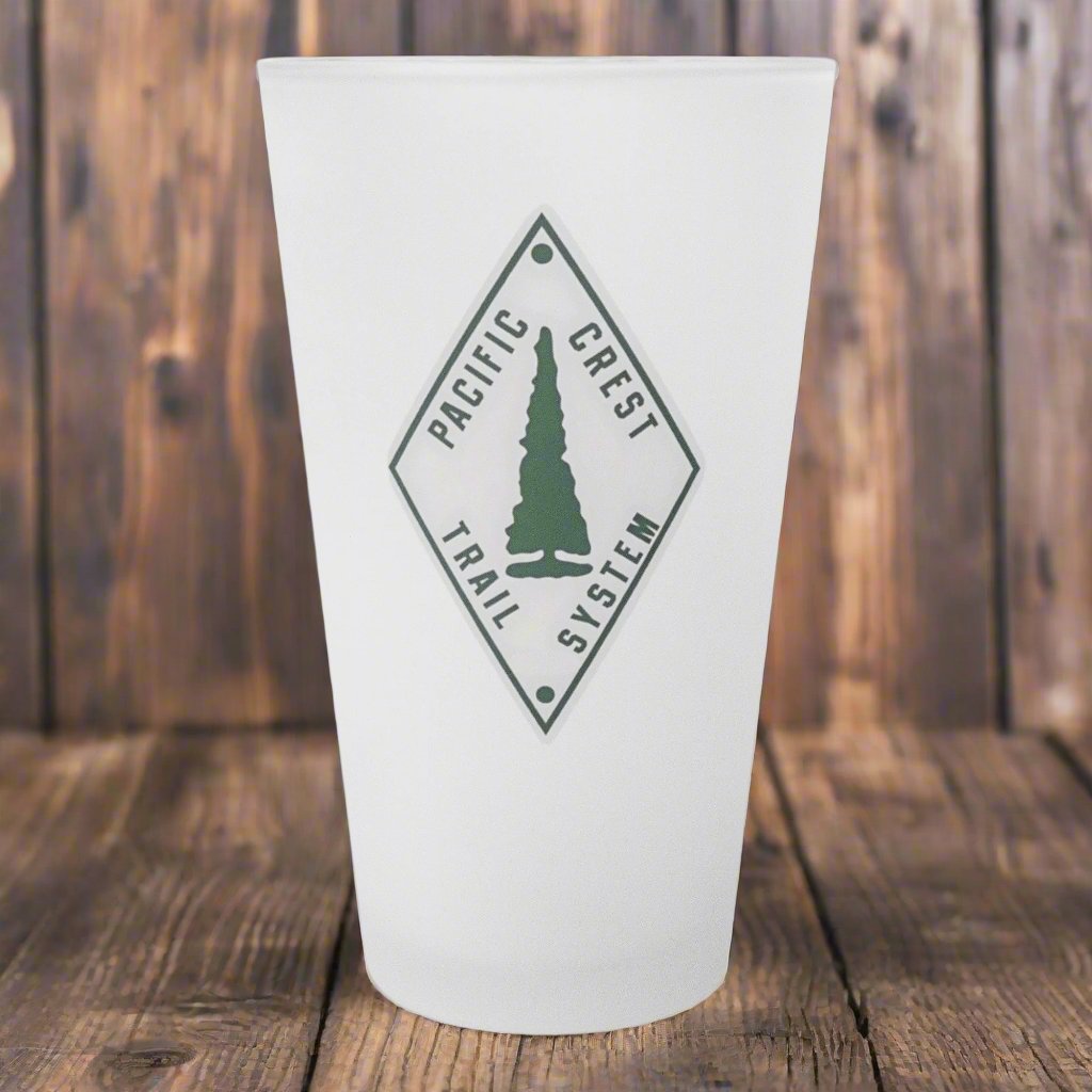 Pacific Crest Trail Classic Diamond Trail Marker Frosted Pint Glass teelaunch