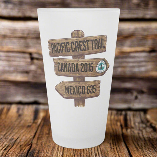 Pacific Crest Trail Mileage Sign Frosted Pint Glass teelaunch