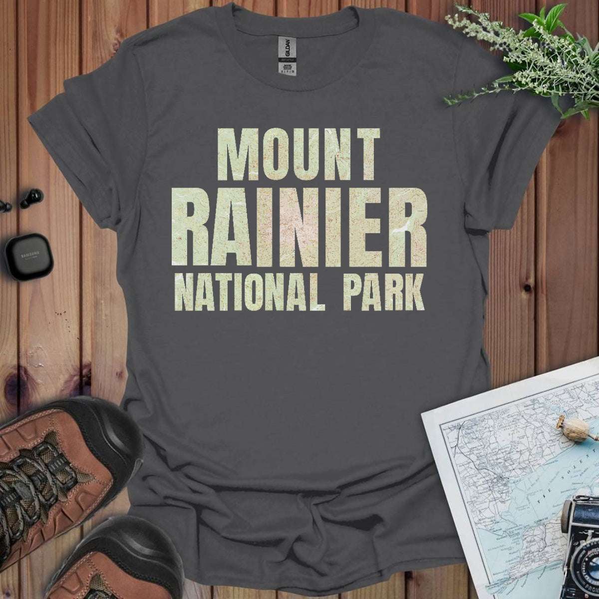 Mount Rainier Topographic Map National Park Unisex Fit Soft T-Shirt Printify