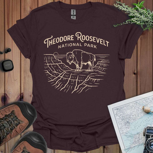 Theodore Roosevelt National Park Line Art Unisex T-Shirt T-Shirt Printify Dark Chocolate S