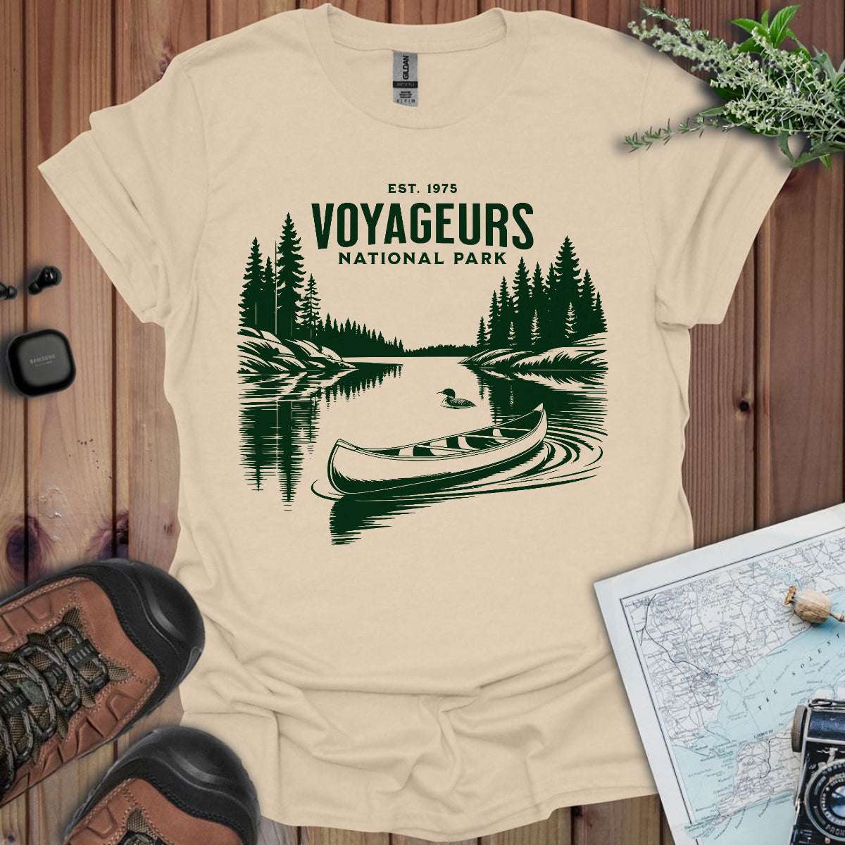 Voyageurs National Park Canoe Art Unisex T-Shirt T-Shirt Printify Sand S
