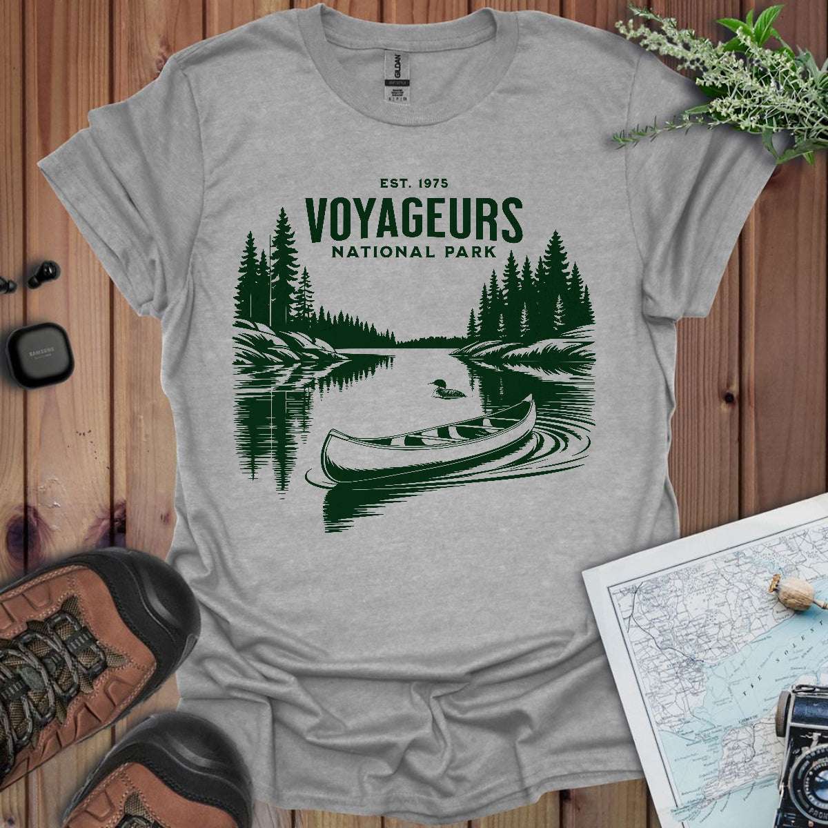 Voyageurs National Park Canoe Art Unisex T-Shirt T-Shirt Printify Sport Grey S
