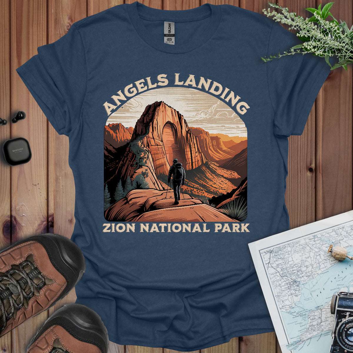 Angels Landing Zion National Park Unisex T-Shirt T-Shirt Printify Heather Navy S
