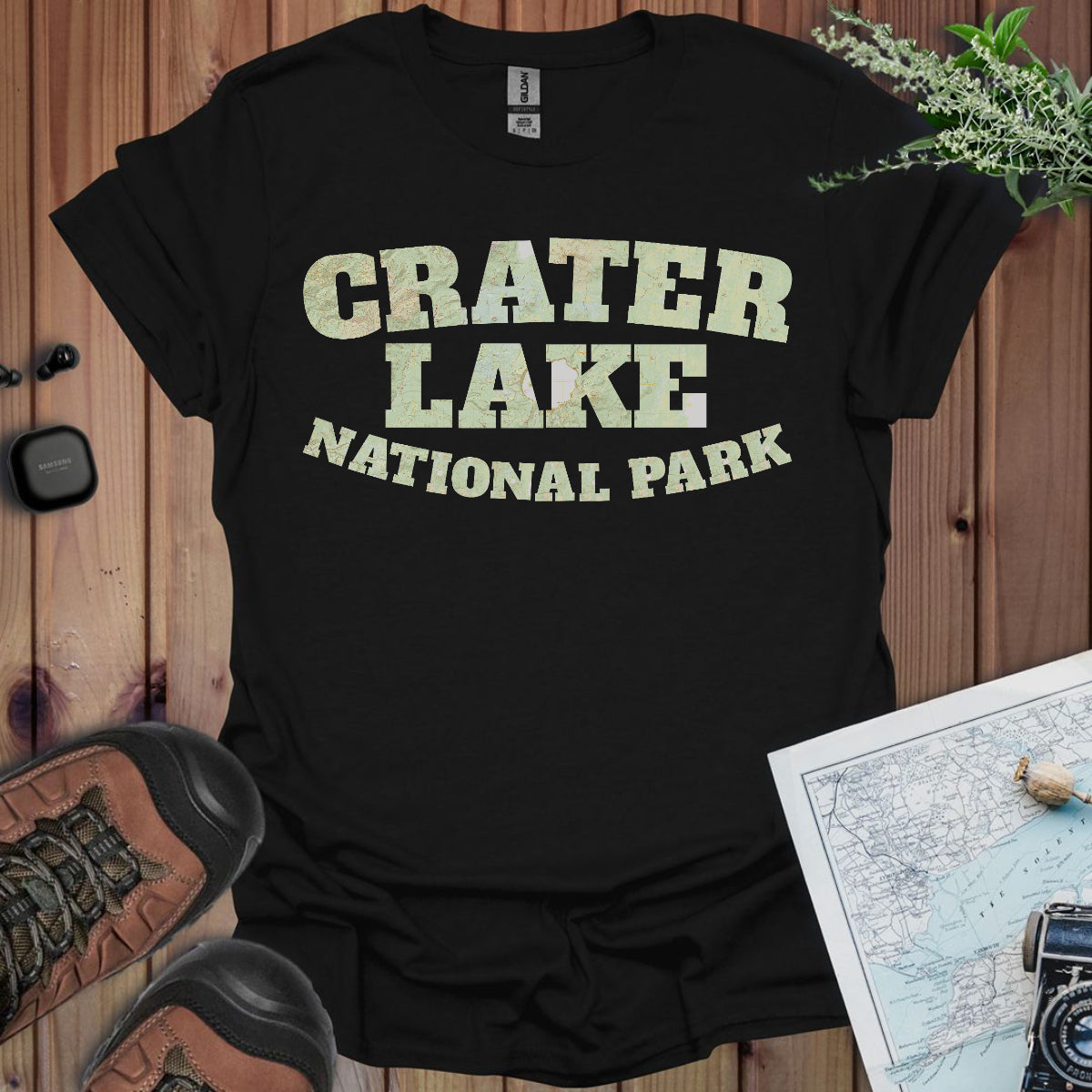 Crater Lake Topographic Map National Park Unisex Fit Soft T-Shirt Printify