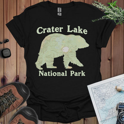 Crater Lake Topographic Bear Map National Park Unisex Fit Soft T-Shirt Printify