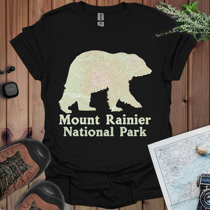 Mount Rainier National Park Topographic Map Bear Unisex Fit Soft T-Shirt Printify