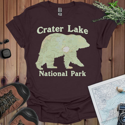 Crater Lake Topographic Bear Map National Park Unisex Fit Soft T-Shirt Printify