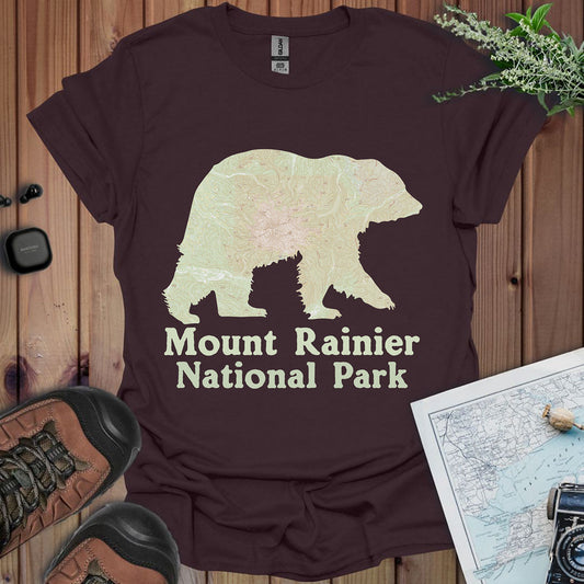 Mount Rainier National Park Topographic Map Bear Unisex Fit Soft T-Shirt Printify