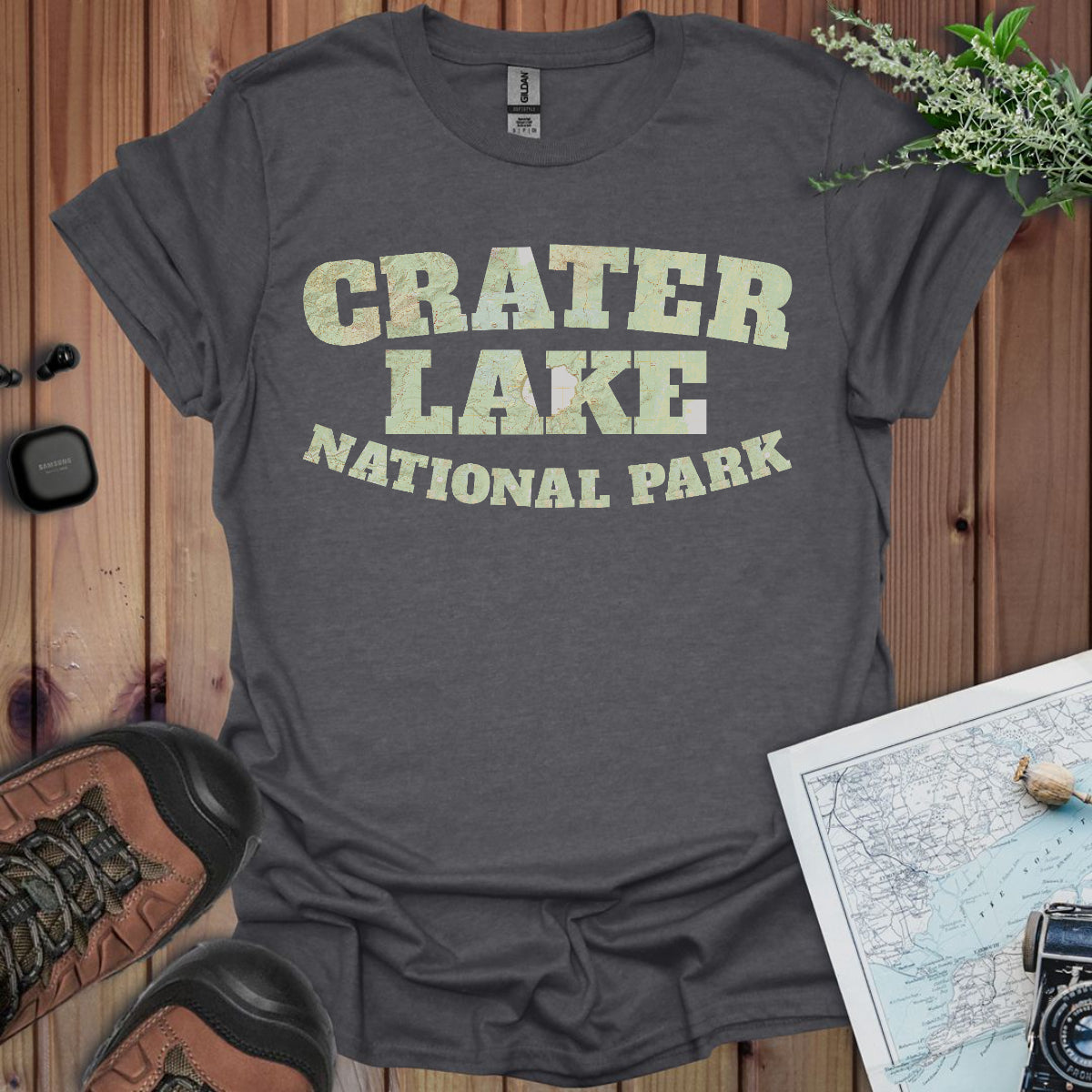 Crater Lake Topographic Map National Park Unisex Fit Soft T-Shirt Printify