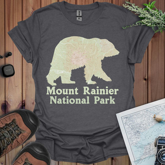 Mount Rainier National Park Topographic Map Bear Unisex Fit Soft T-Shirt Printify