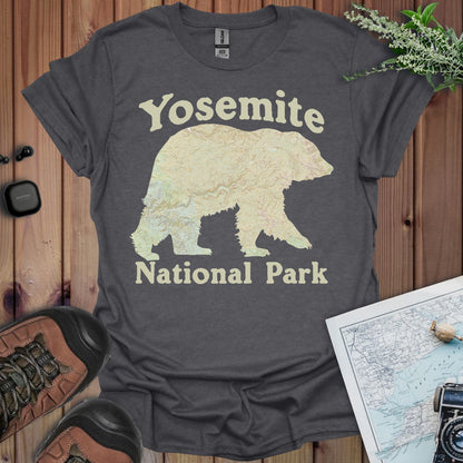 Yosemite National Park  Topographic Map Bear Unisex Fit Soft T-Shirt Printify
