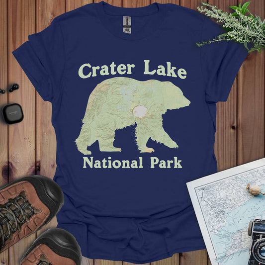 Crater Lake Topographic Bear Map National Park Unisex Fit Soft T-Shirt Printify