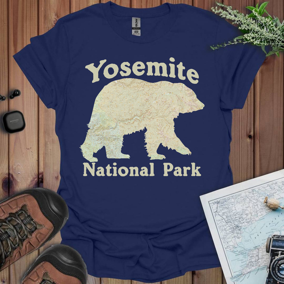 Yosemite National Park  Topographic Map Bear Unisex Fit Soft T-Shirt Printify