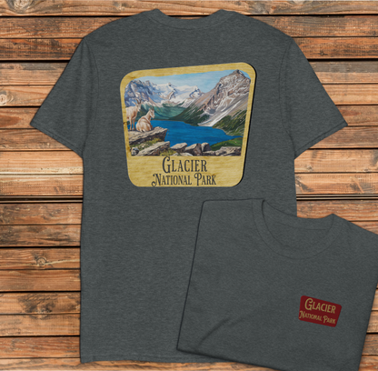 Glacier National Park Sign Unisex Soft Fit T-shirt Embroidered Front with Printed back Park Service Apparel