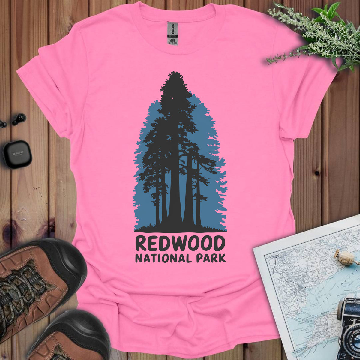 Redwood National Park Unisex Fit Soft T- Shirt Shaded Blue Printify