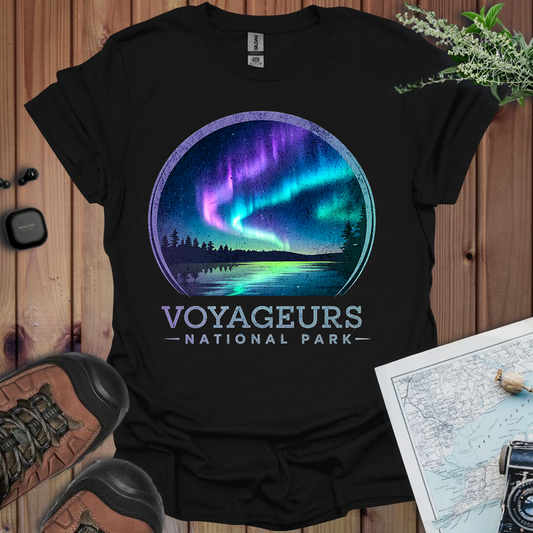 Voyageurs National Park Rustic Unisex Fit Soft T-Shirt Northern Lights Aurora Borealis Printify